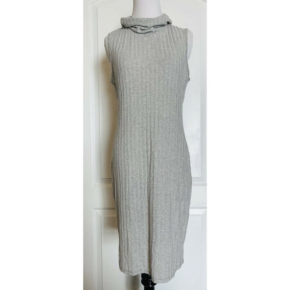 Cowl Neck Maternity Sleeveless Knit Gray Dress Knee Length Casual Stretch M